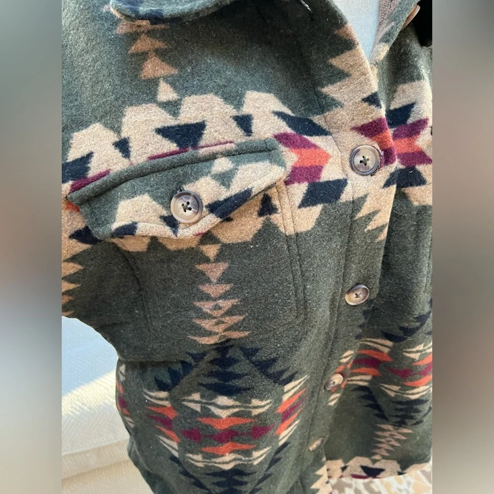 Aztec Print Olive Shacket - Picture 7 of 8